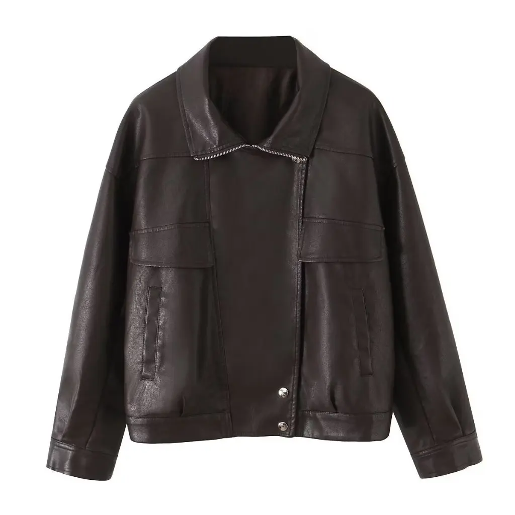 Primavera casual gola solta jaqueta de couro de dois tons outerwear novo estilo da europa e américa comércio por atacado