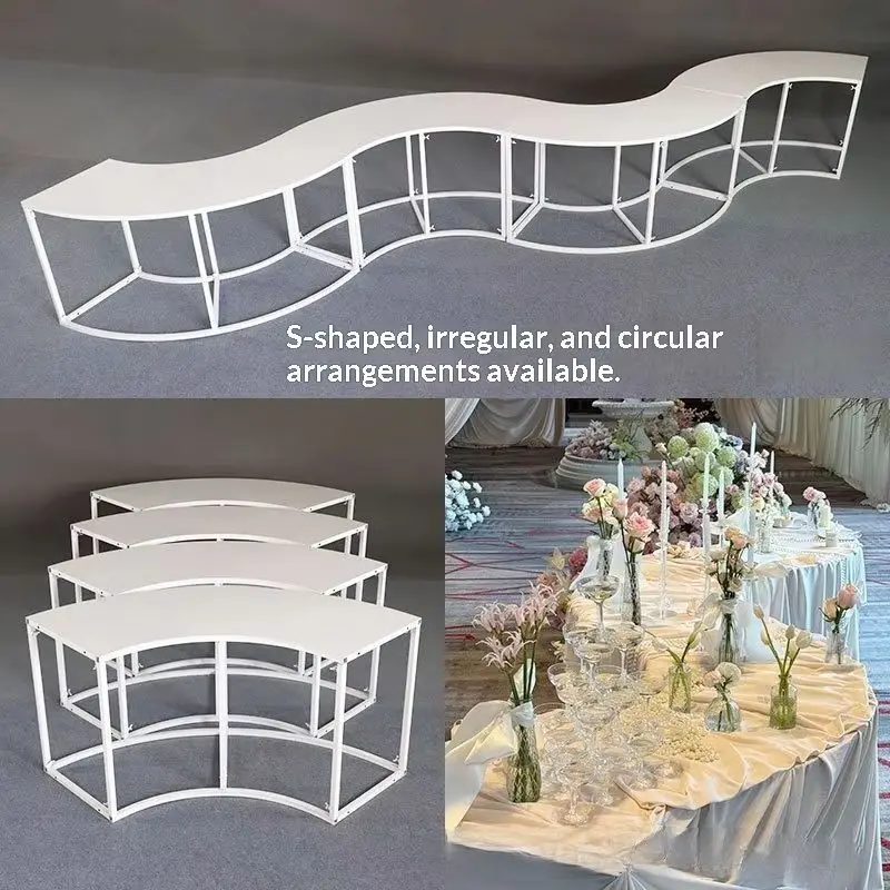 New Arrivals S-shaped Round Wrought Iron Dessert Table, Wedding Props Vase Rack, Lawn Wedding Arrangement Round Table Decoration