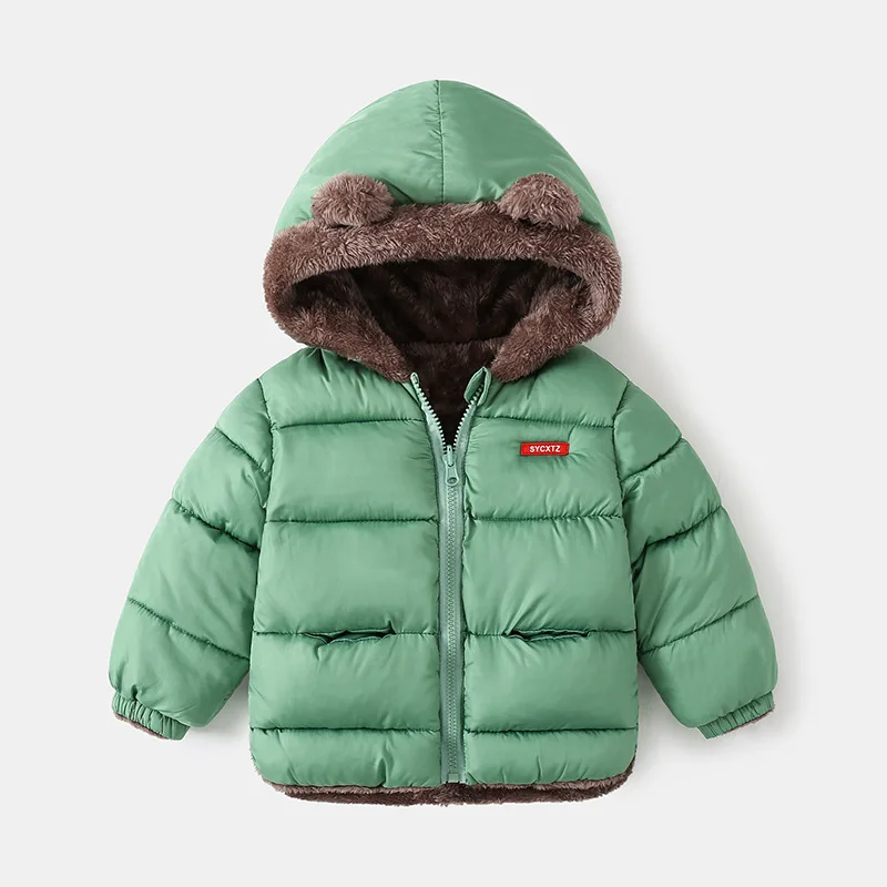 Baby Autumn Winter Kids Cotton Clothes Pocket Jacket Solid Color Ear Down Jacket Toddler Coat Long Sleeve Baby Cotton Clothes