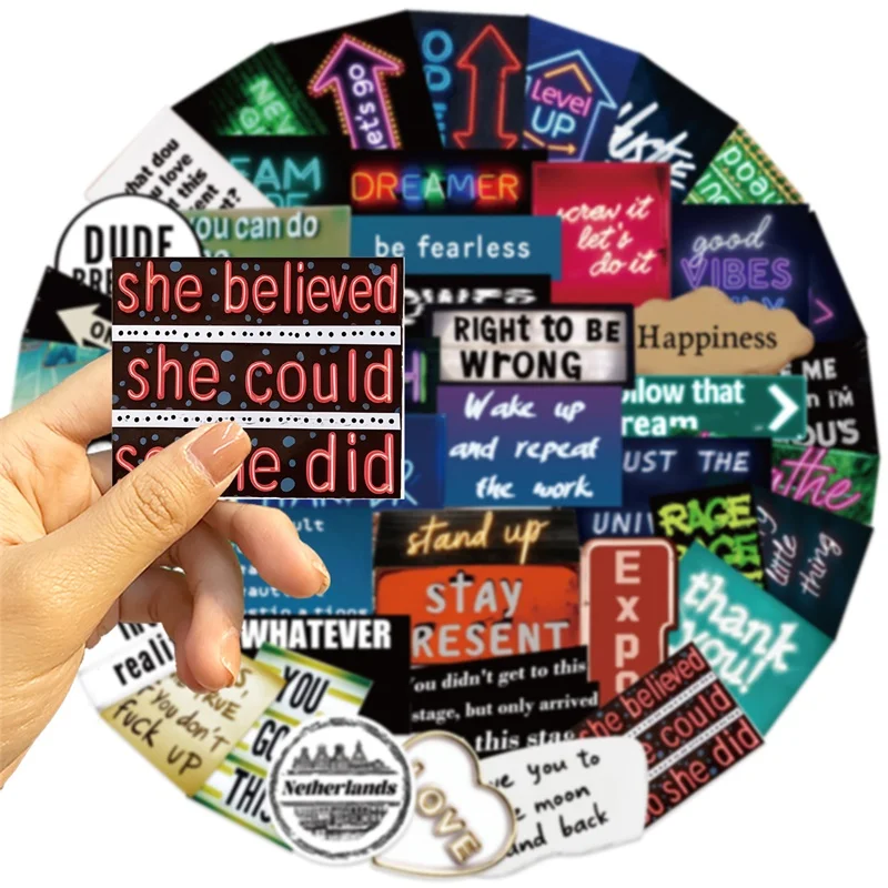 10/30/50PCS Colored Cold Words PVC Sticky Sticker Aesthetic DIY Decoration Scrapbooking Hand Accounting Supplies