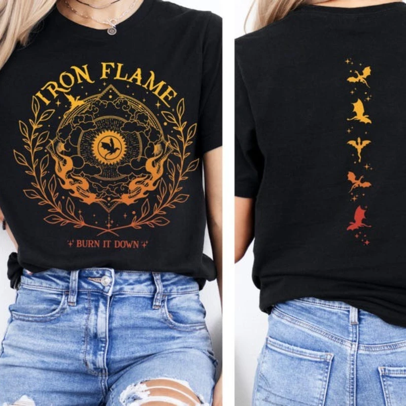 Iron Flame Cotton T-Shirt Fourth Wing Rebecca Yarros Dragon Rider Violt Sorrengail Bookish Basgiath War College Shirt Soft Tees