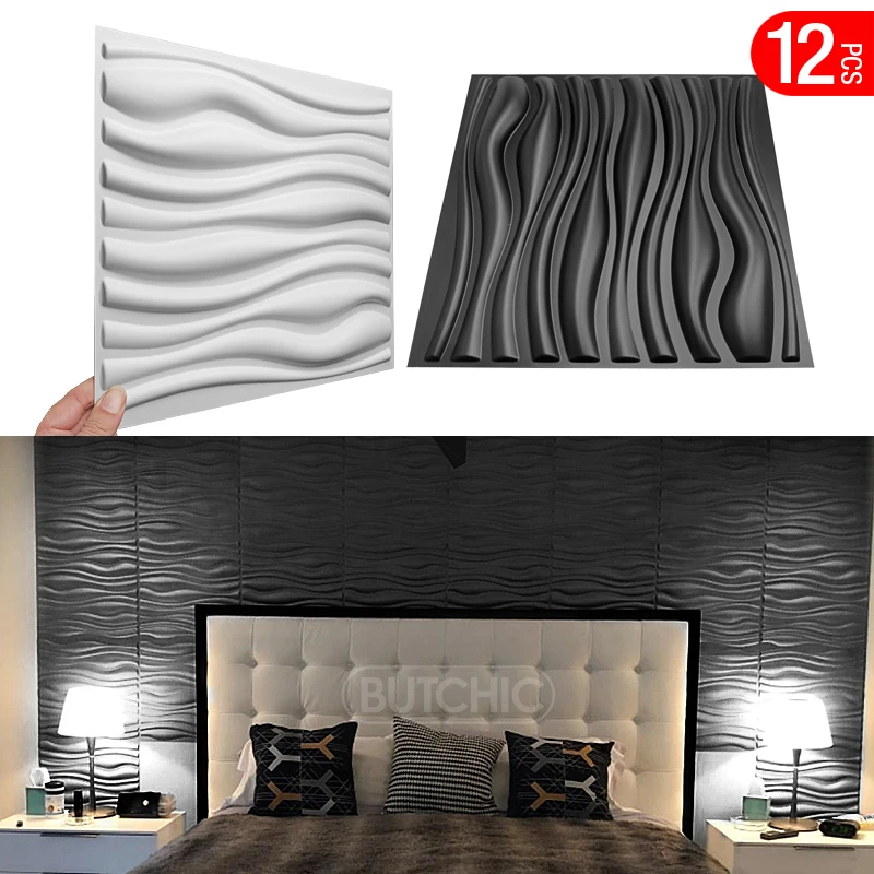 

12pcs 30cm Decorative 3D Wall Panel wave Diamond Design Non self-adhesive plastic tile 3D wall sticker living room Bathroom wall