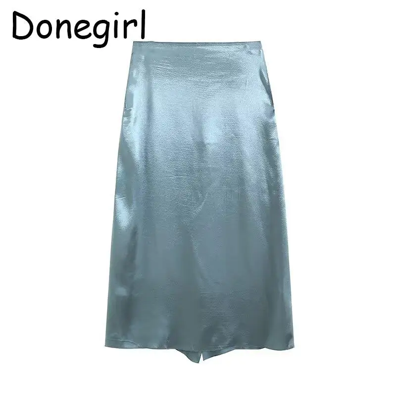 

Donegirl 2023 New Fashion Summer Women Satin Solid Midi Skirt Sleeveless Suspenders Set Simple Sexy Female Fashion Chic Suit