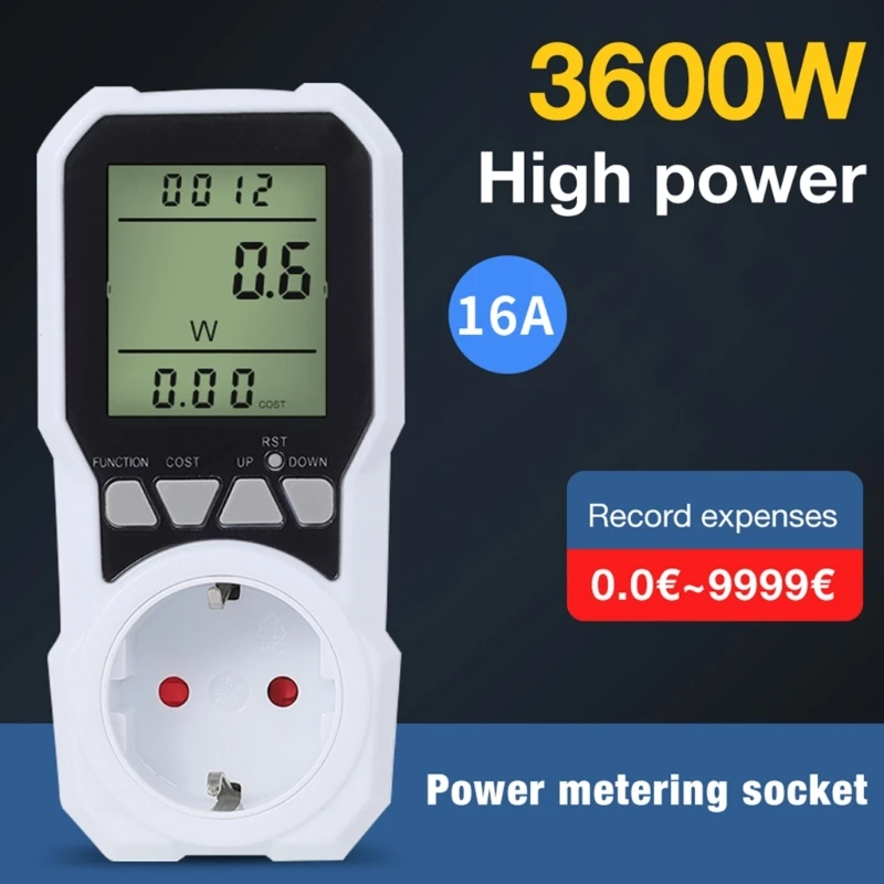 High Capacity 3680W Energy Meter Socket KWh Cost Calculator Safety Cut off Power M4YD