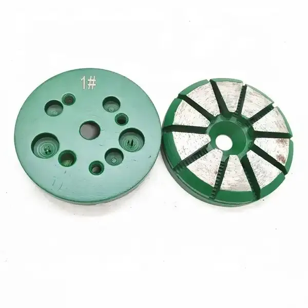 [10 Holes Base] 3\'\' Inches 3 Steps Metal Diamond Grinding Polishing Pad for Concrete Granite Velcroes Backed 80mm Disc Block