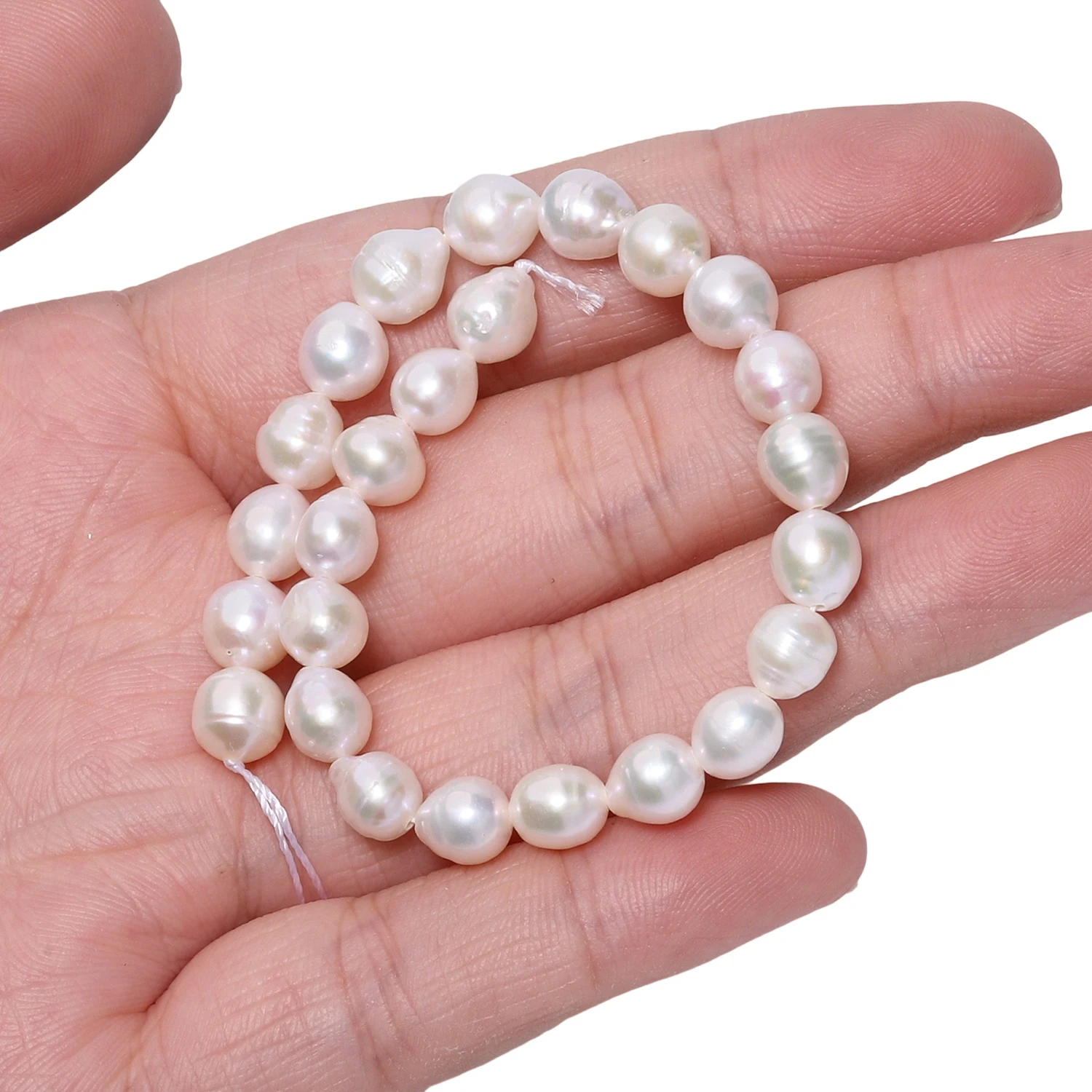 7-8 مللي متر AA الأبيض AK حبات لؤلؤ المياه العذبة البيضاوي اللؤلؤ الخرز لصنع المجوهرات DIY بها بنفسك النساء أساور إكسسوارات عقد