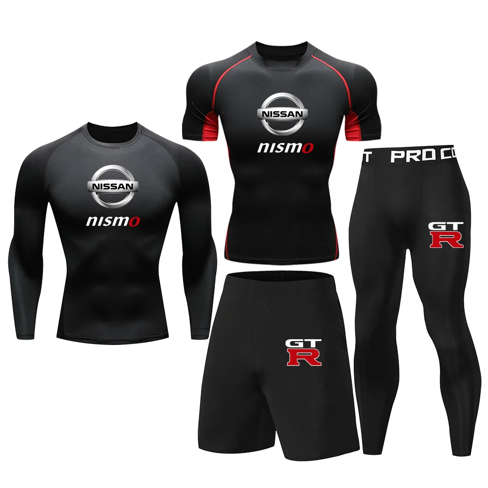 Men's autumn Nissan black fitness suit four piece set