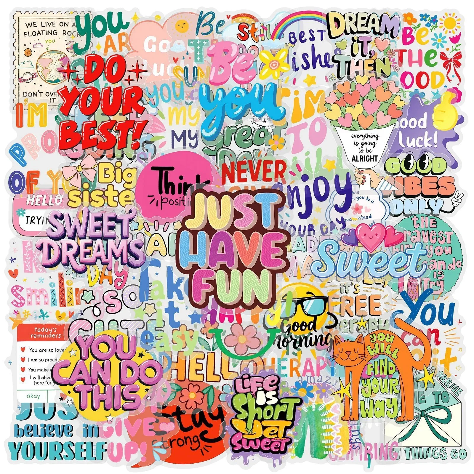 50 Stück Lustige Bunte Transparente Motivierende Wort-Aufkleber Ins-Sticker DIY Handyhüllen Laptop Koffer Geschenk-Aufkleber – Detail 4
