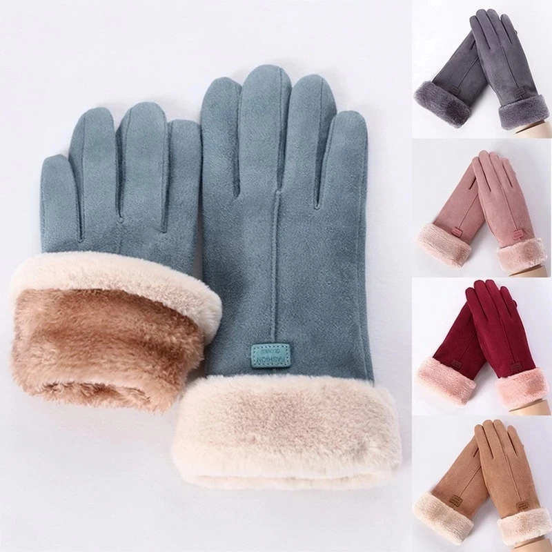 Newest Women Autumn Winter Warm Gloves Windproof Cute Furry Mittens Full Finger Mittens Women Outdoor Sport Female Gloves Screen