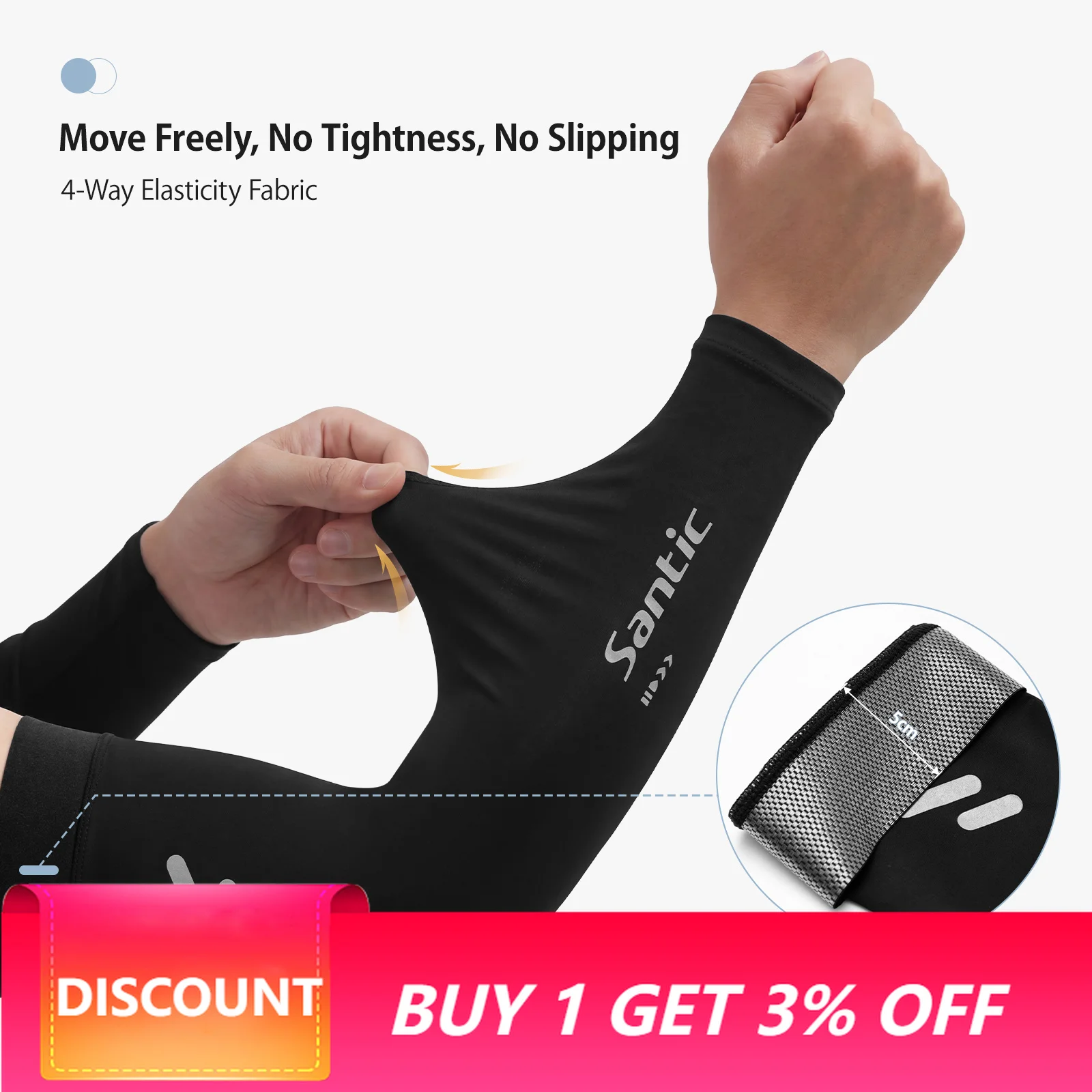 Santic Cooling Cycling Arm Sleeves UV Sun Protection Non-Slip Reflective 5cm Covers for Road Bike MTB Running