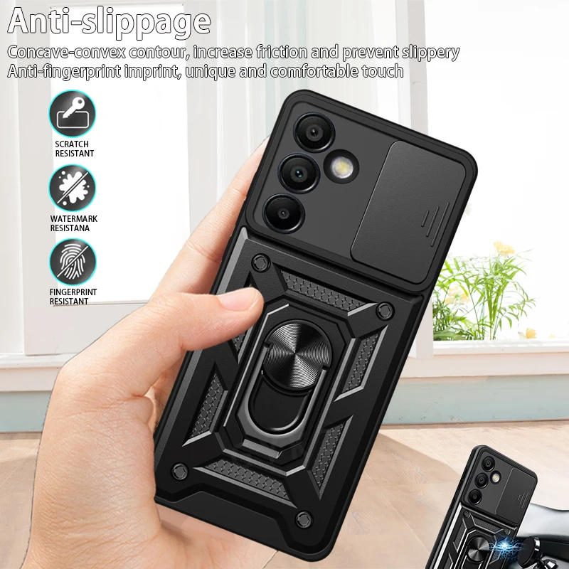 For Samsung S24 FE Case Car Magnetic Ring Stand Holder Phone Case For Samsung Galaxy S24 FE S24FE Slide Camera Armor Back Cover