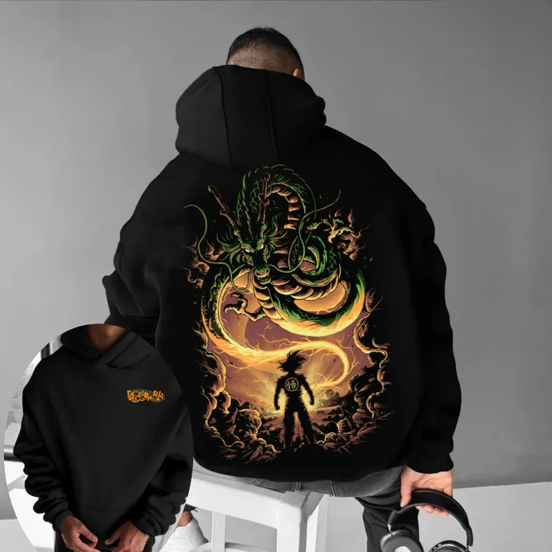 

2025 Y2k Bandai Velvet Hoodie Classic Anime Dragon Ball Light Effect Printed Loose High Quality Super Autumn/Winter Sweatshirt