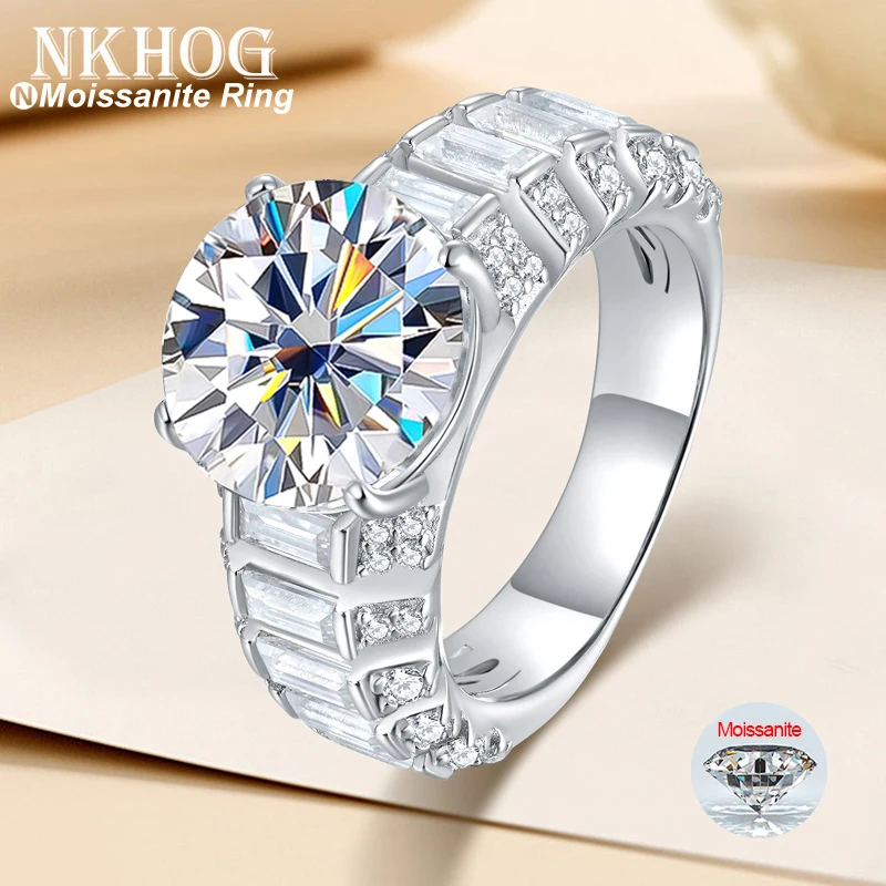 NKHOG 3 Options Moissanite Ring 925 Silver Plated 18K Gold Sparkling Big Diamond Rings Jewelry Women Gifts With GRA Certificate