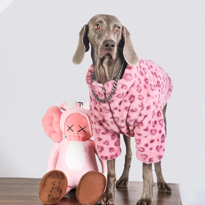 

Luxury Pink Leopard Dog Clothes For Media Large Dogs Fashion Golden Retriever Labrador Warm Fleece Clothing in Winter