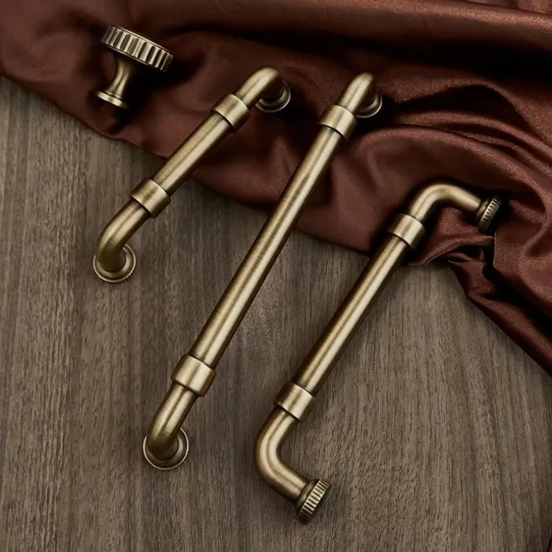 Modern Times Pipe-Shaped Bronze Furniture Drawers Knobs Brass Antique Handles Kitchen Cabinet Pulls Bedroom Wardrobe Door Handle