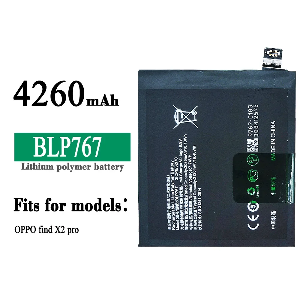 

High Quality Replacement Battery For Oppo Find X2 Pro BLP767 4260mAh Mobile Phone Built-in Lithium Batteries +Tools