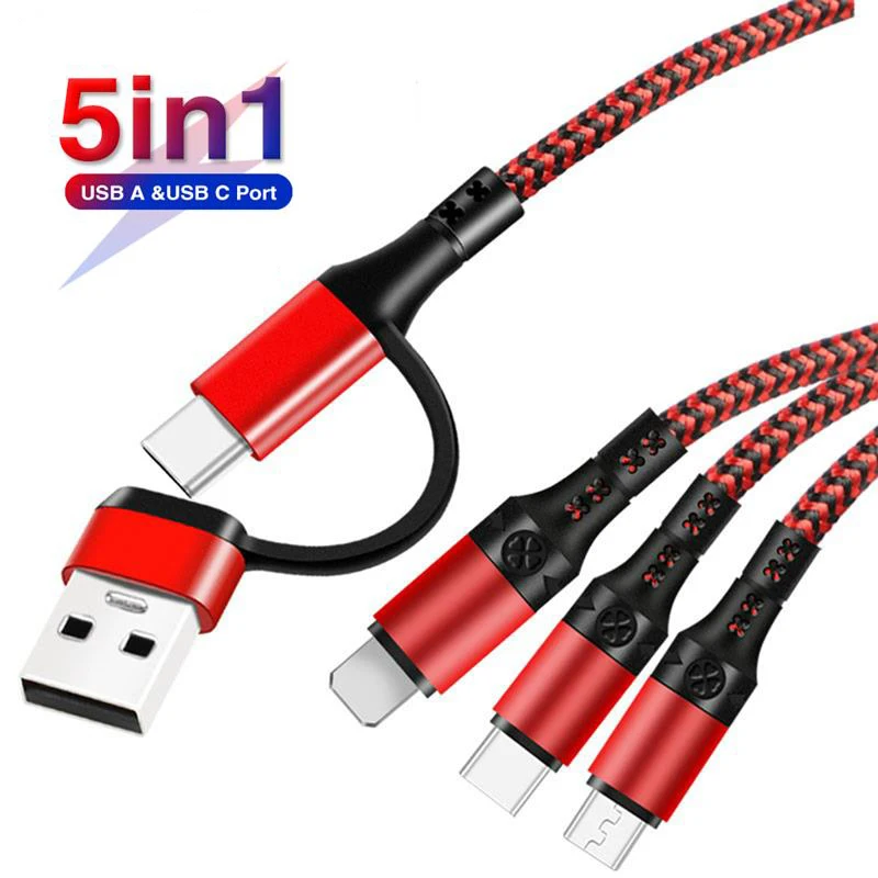 

Multi Charger Cable Type C 5in1 Usb C To C Charging Wire Typec Micro Usb Cabos 1.2m For Samsung S25 Ultra Iphone Xiaomi Pixel