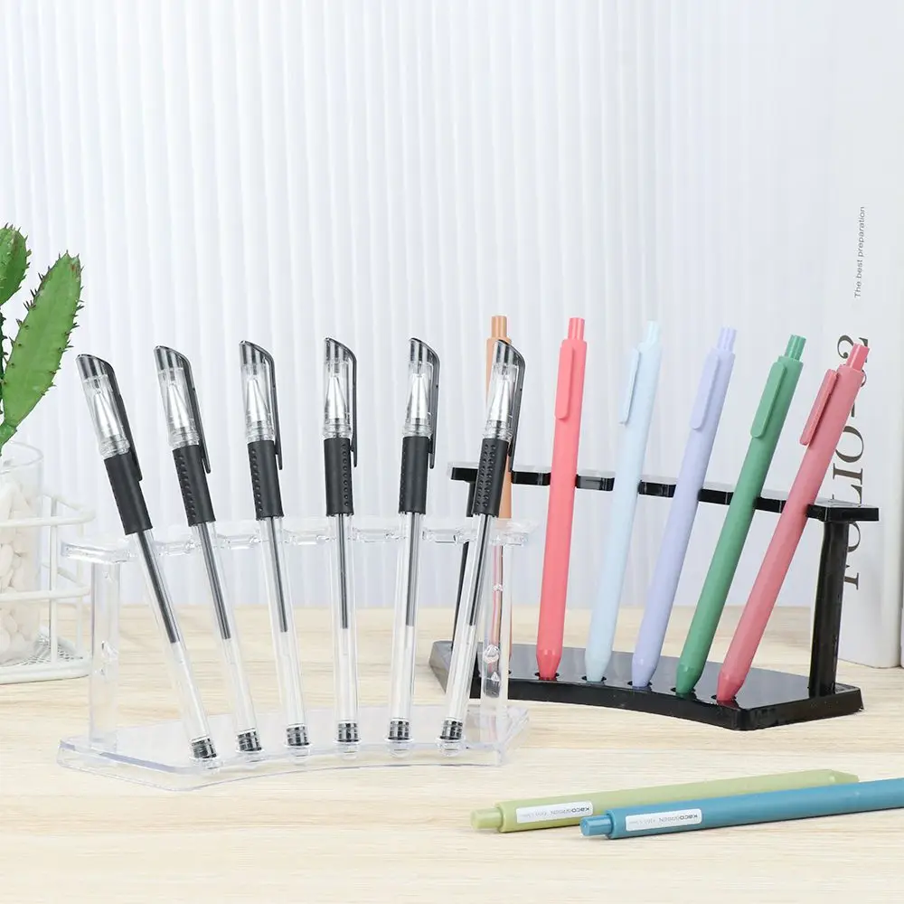 Acrylic Pen Holder Display Stand Transparent Black Display Stand 6/12-Slots Makeup Brush Rack Ballpoint Pen Organizer Kids Gift