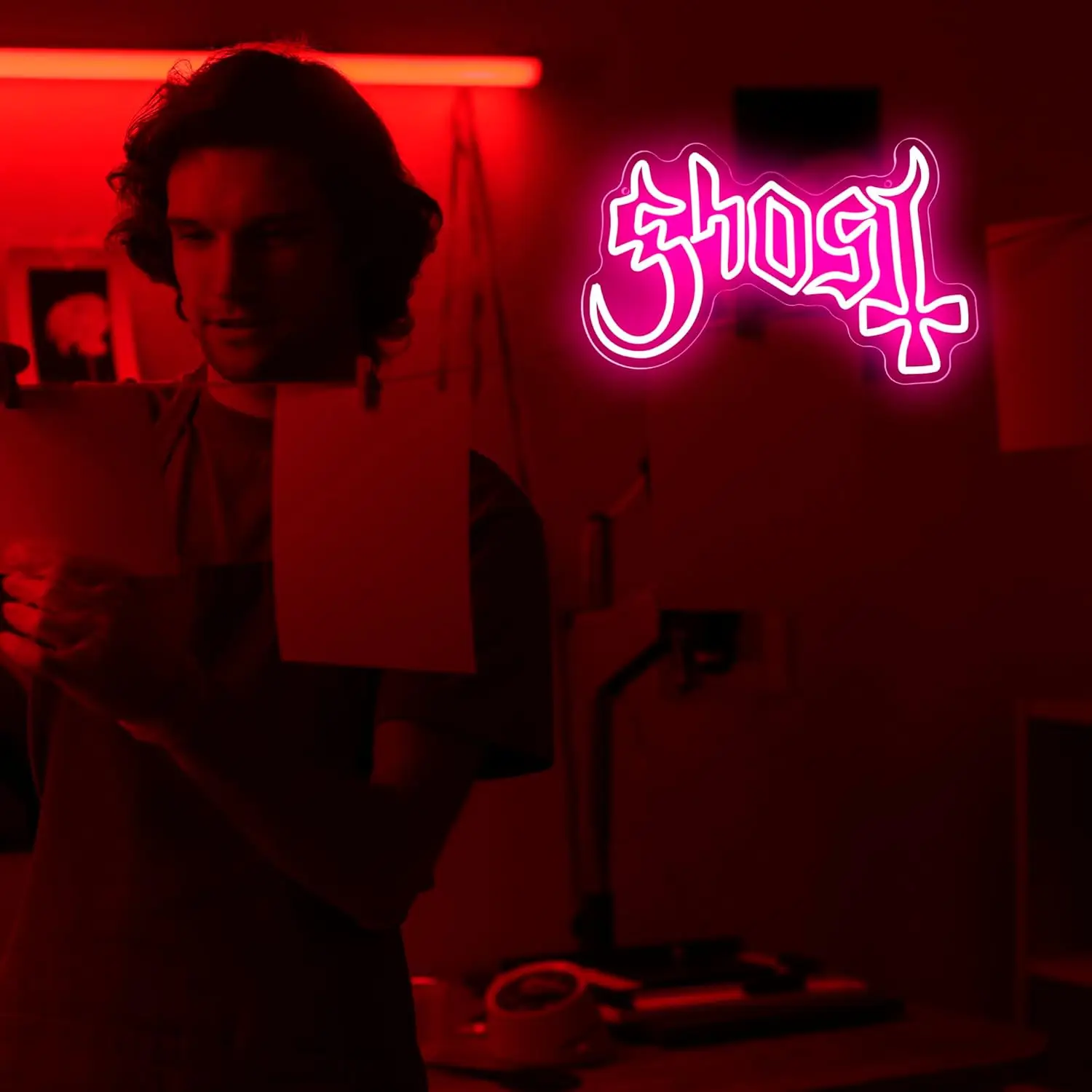 Ghost Satan Neon Light Sign estetica dimmerabile insegna al Neon per la decorazione della parete Room Party Shop Club Halloween Dorm Decor regalo di compleanno