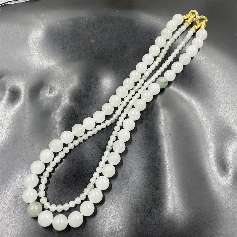 Natural Genuine Goods White Background Qingtian Mountain round Beads Clavicle Chain Jade Necklace