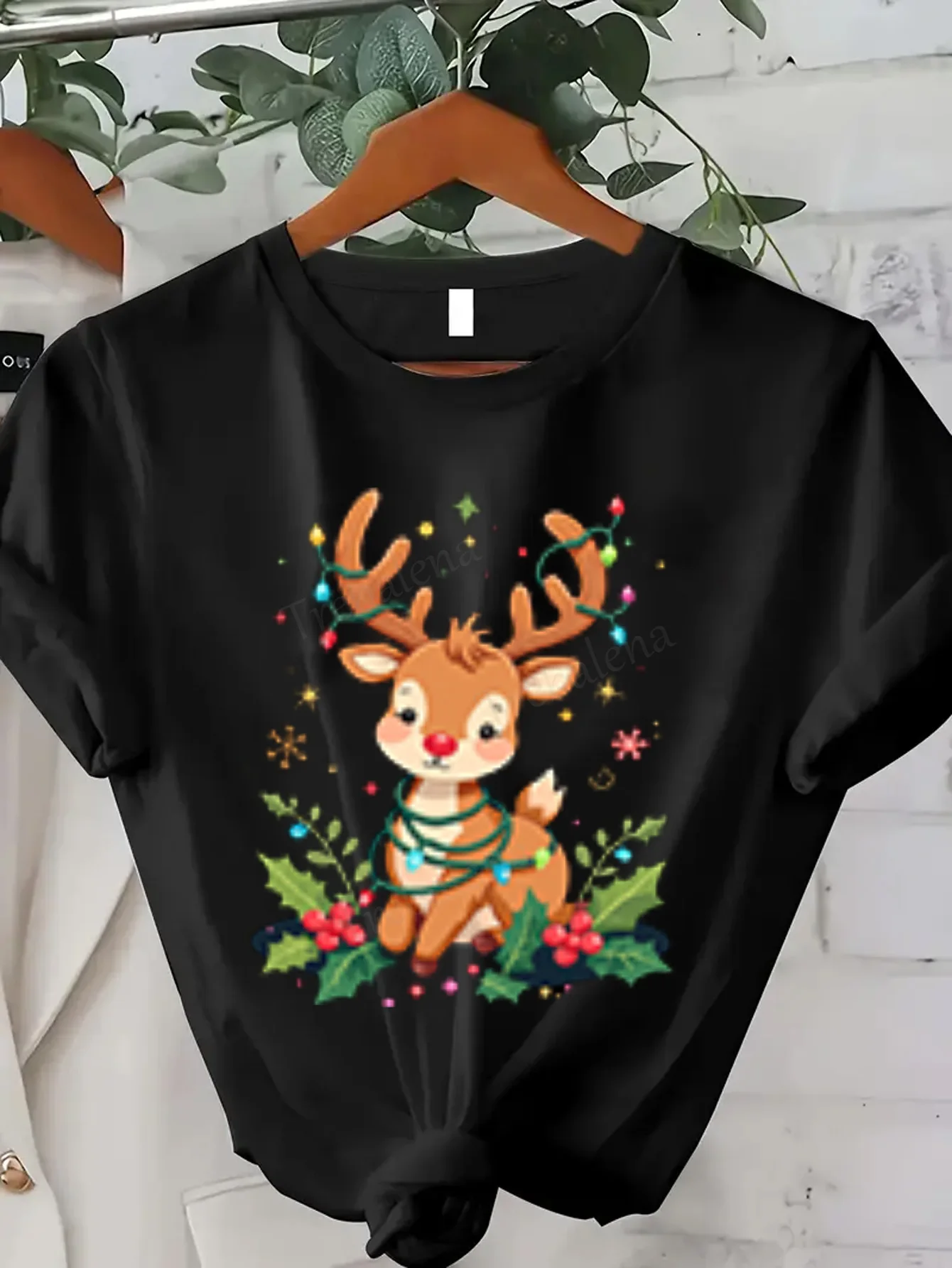 여성 티셔츠 크리스마스 순록 티셔츠 여성용, 축제 휴일 탑