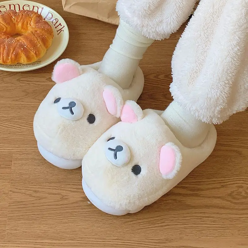 

Kawaii Rilakkuma Slippers for Women Winter for Student Non Slip Home Furnishings Indoor Warmth Cotton Floor Shoes Girl Gift Toys