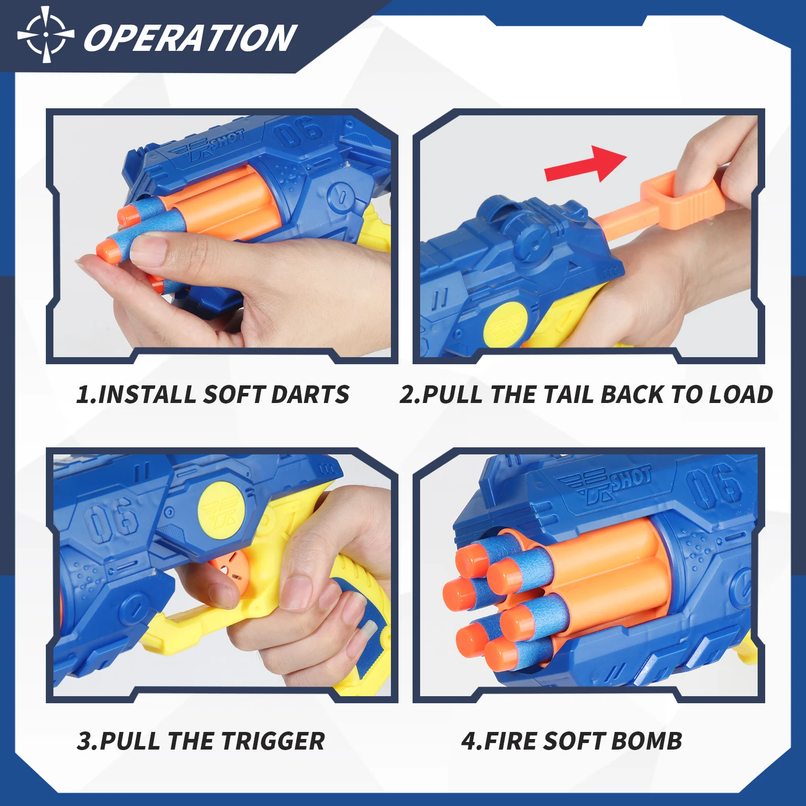 Toy Foam Blaster Blaster Toy Gun, 6 Auto-Dart Rotating Drum Soft Bullets Pistol, Children Christmas Birthday Boys and Girls 6+