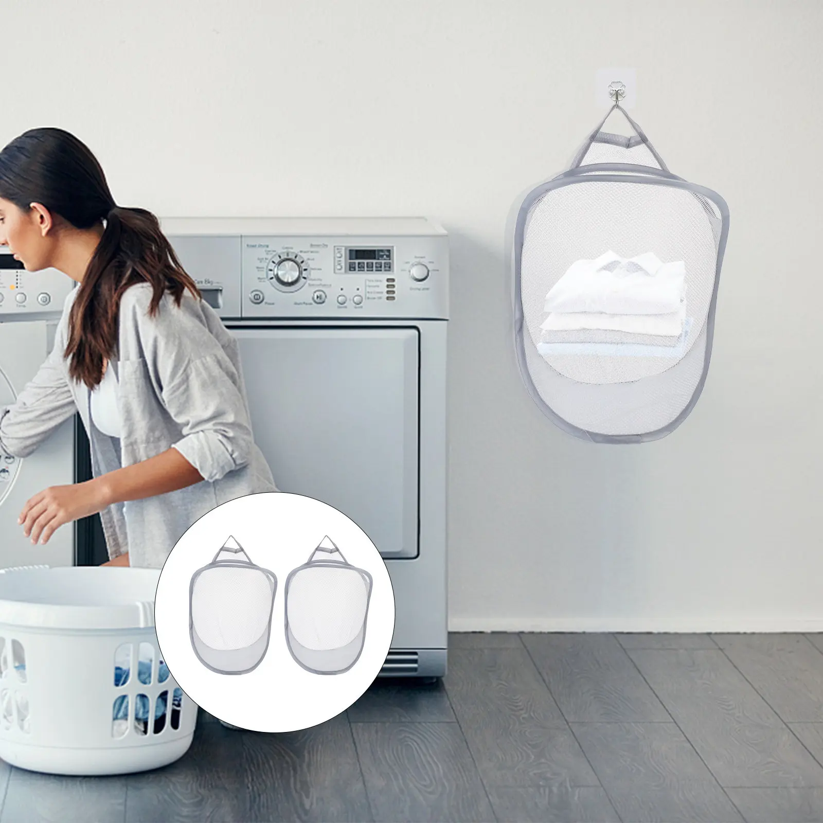 Wall Storage Baskets 2 Pack Foldable Clothing Organizer for Small Items Bedroom Bathroom Kitchen