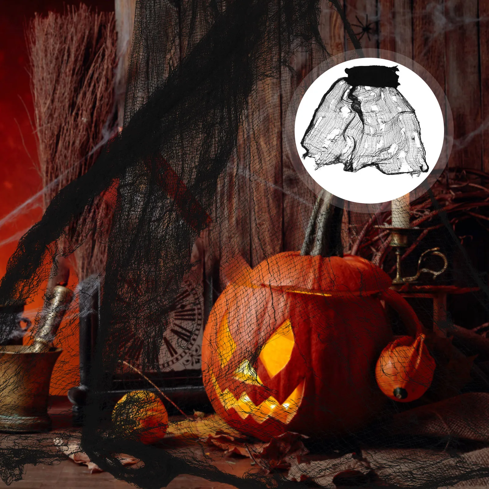 

Black Gauze 7.6x2m Halloween Creepy Cloth Fabric Spooky Decoration Halloween Party Haunted Black Gauze Creepy Cloth