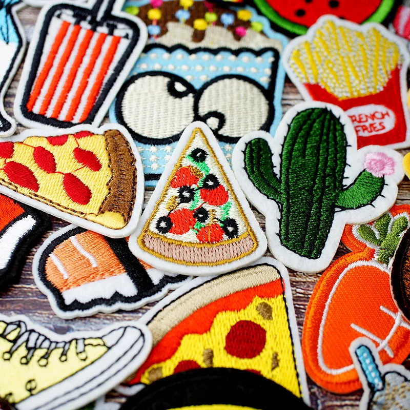 Watermelon Strawberry Pneapple Popcorn Sushi Patches Embroidery For T-Shirt Iron On Appliques Clothes Jeans Stickers Badges