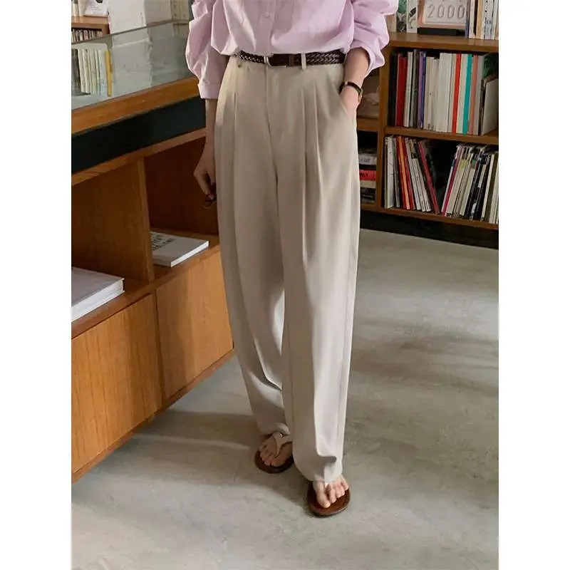 

TG Straight Loose Suit Pants Women's Early Spring New Sle Cleanfit Low Waist PVC Casual Pants for Middle-aged Women