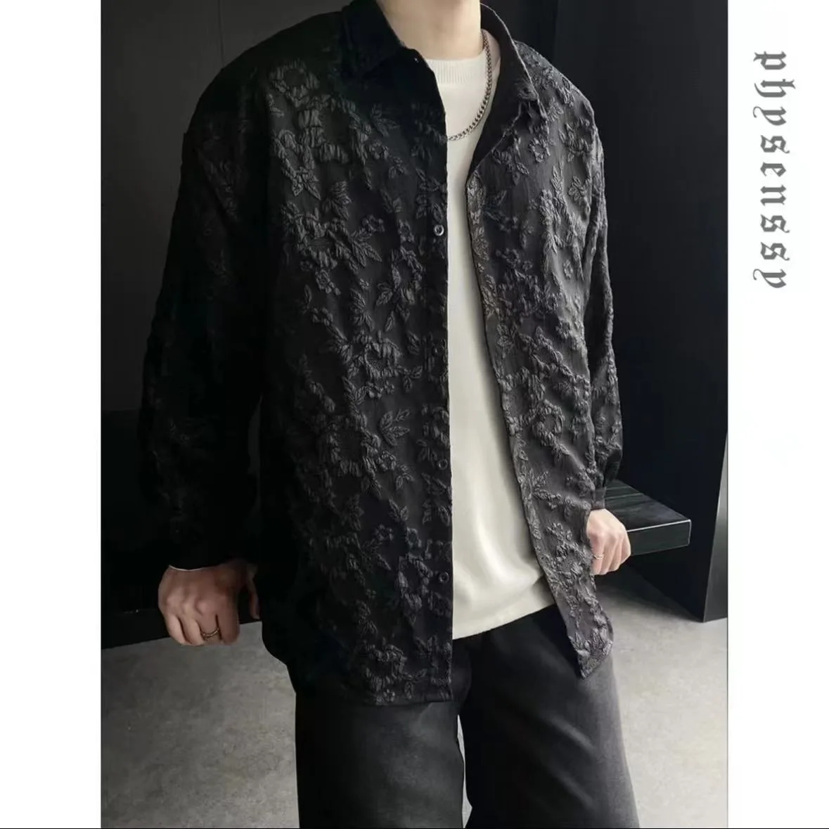 

Men's Retro Tailcoat Jacquard Long irt Slim Fit Spring Summer Casual Faion Polyester Fiber M irt Chinese Brand
