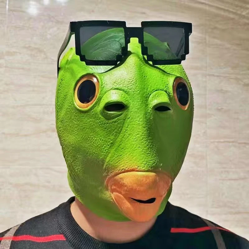 1 unidad de máscara de monstruo de cabeza de pez verde de plástico creativo, cubierta de cabeza de pez verde divertido y extraño, juego de cabeza de juguete para fiesta y Halloween