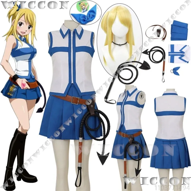 Lucy Heartfilia FAIIRY Anime Cosplay TAIL Costume Prop Whip Blond Wig Headwear Skirt Sexy Girl Women Outfit Halloween Customized