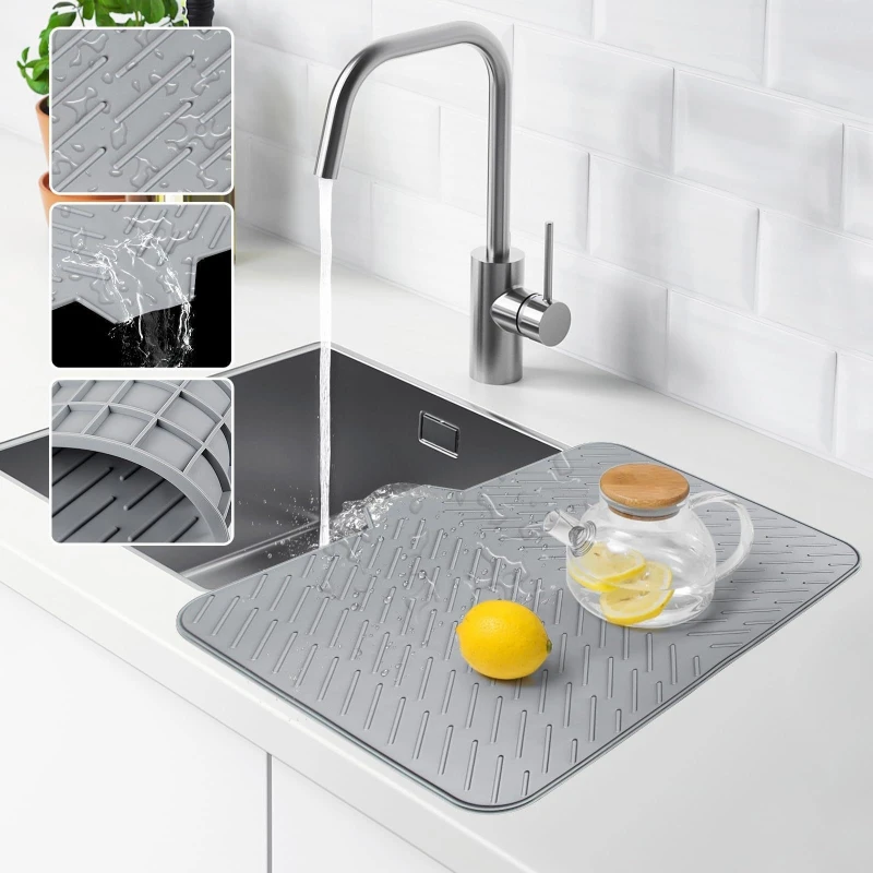 Silicone Drain Mat Sink Countertop Tableware High Temperature Resistance Heat Insulation Diversion Kitchen Drain Mat Placemat