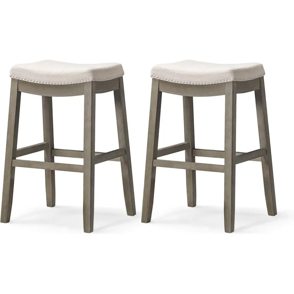 

Барные стулья BacklBar, 31 дюйм, комплект из 2 штук – Стулья с подставкой для ног – Серое массивное дерево и серая тканевая обивка – Идеально подходят для баров, пабов.