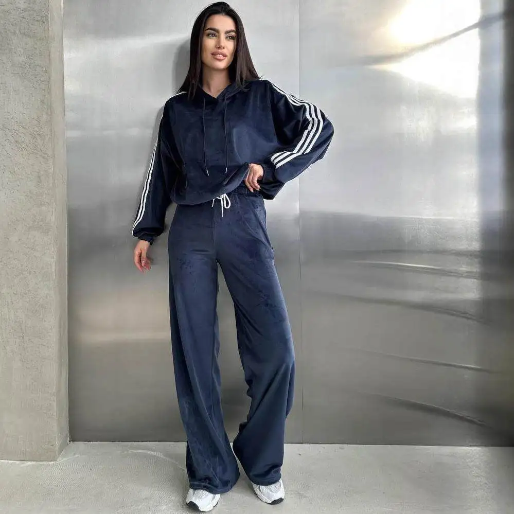 

Neutral Sport Stripe Casual Sweatirt Set Pants Street Sle Mid-Low Waist PVC Fabric Pure Color Patchwork Bomber Pants