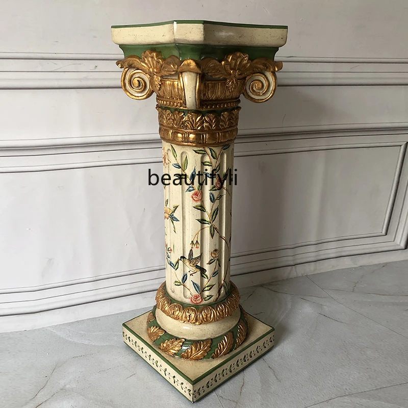 

Classical Flower Flower Stand Roman Column Hand Painting Gold Carved Flower Pot Shelf Corner Table Decorative Sculpture Table