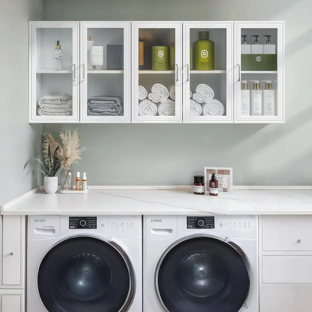 

Белая регулируемая полка для шкафа для прачечной с акриловой дверью для использования на кухне и в ванной комнате