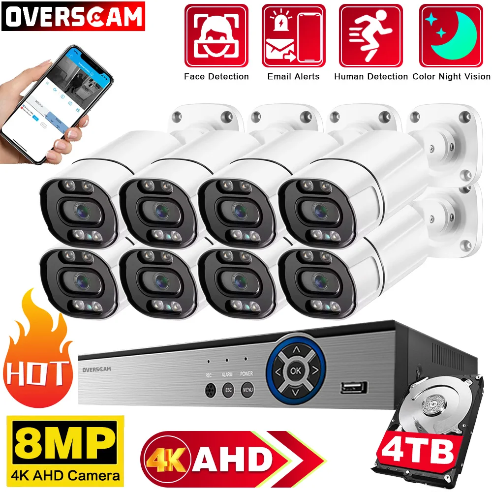 hibrido ahd dvr video surveillance system 4k cctv 8ch 8mp ahd camera kit visao noturna colorida saida vga hdmi plastico 01