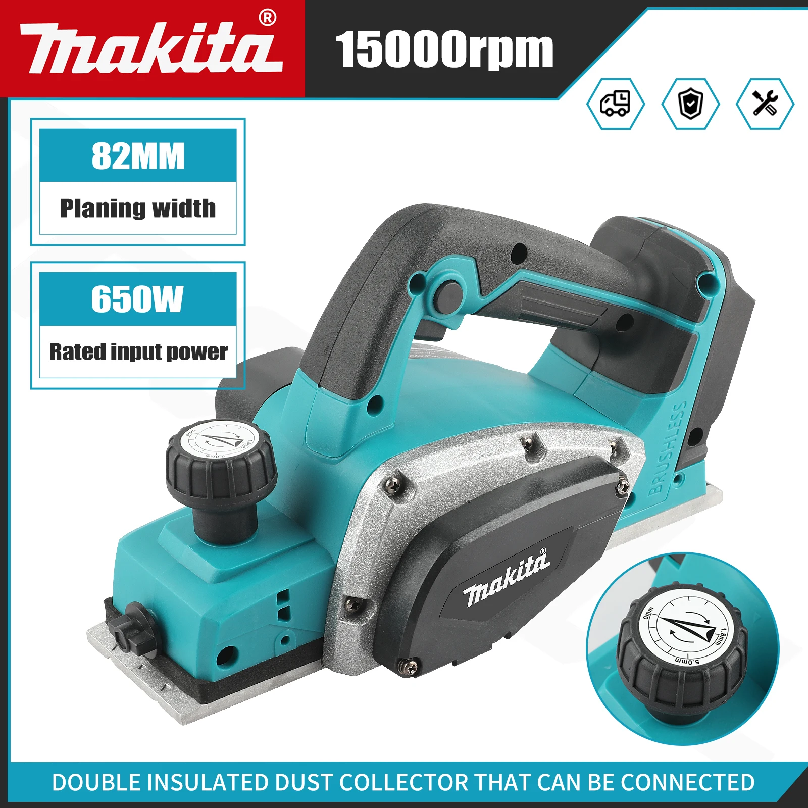 

Makita Electric Wood Planer 82mm 650W Power 15000rpm 2.5mm Cutting Depth for DIY Board Making & Carpentry