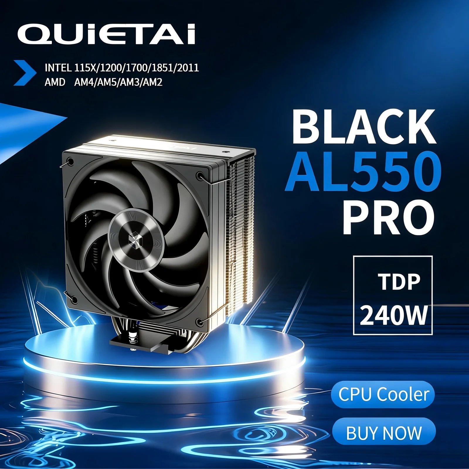 

Кулер для процессора QUIETAI AL550 с 5 тепловыми трубками, TDP 240 Вт, радиатор для ПК ATX, совместим с LGA1700/1851/1200/115X/AMD4/AMD5
