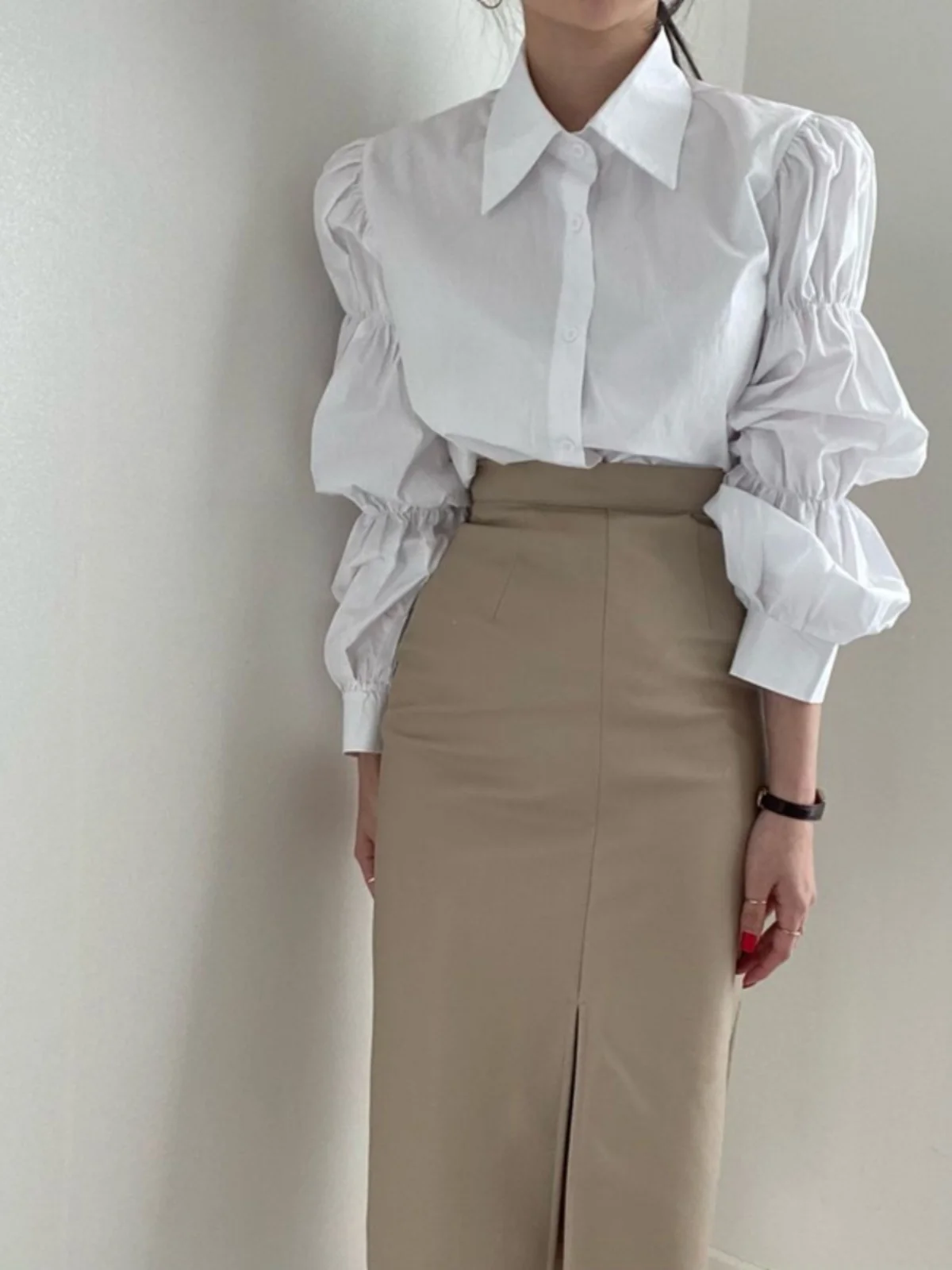 Retro Bubble Sve irt Faion da donna Primavera 2023 Design vintage Casual Taglio dritto Lungo Sve Top con bottoni