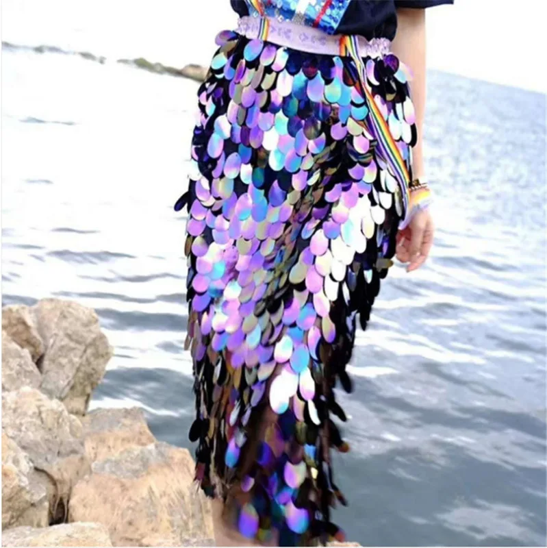 

Encrypted Version 40mm Oval Fish Scale Bead Sheet Fabric Mermaid Sequin Fabric High-end Dress Designer DIY Sewing Material Cloth