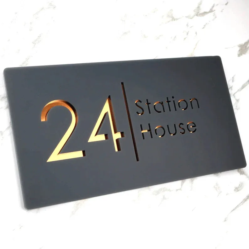 

Custom Door Plate Non Luminous Acrylic Logo Sign Silver Mirror House Number for House