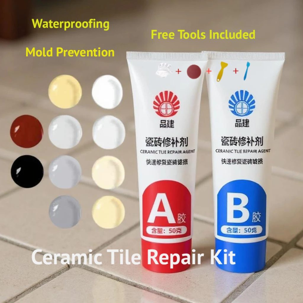 Tile Ceramic Repair Agent Kit for Floor Toilet Sink Tub Crack Chip Gap Filler. Waterproof, Mildew Resistant, Wearproof Easy Use