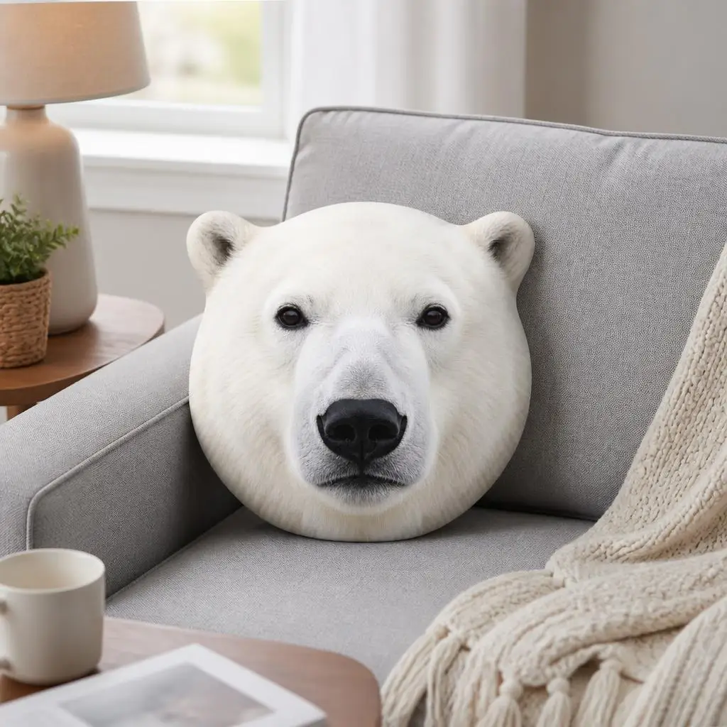 Polar Bear Shaped Plush Pillow Arctic Wildlife Cushion Stuffed Throw Pillow for Sofa Bedroom Home Decor Animal Lover Gift