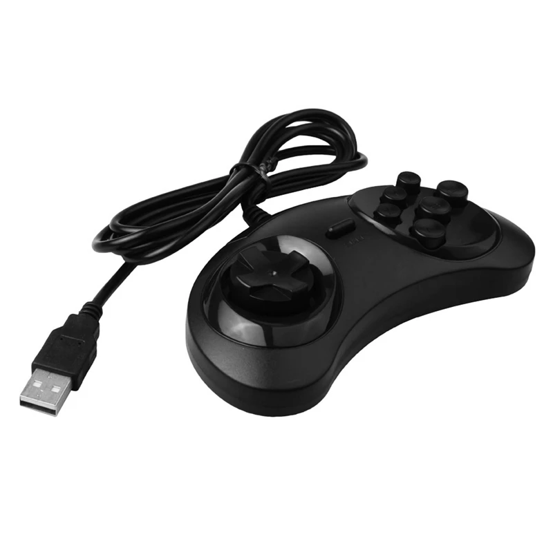 Gamepad Wired 6-Key Usb Game Controller Joypad For Sega Genesis / Md Pc / 2 Y1301 / Mac Mega Drive Black Plastic