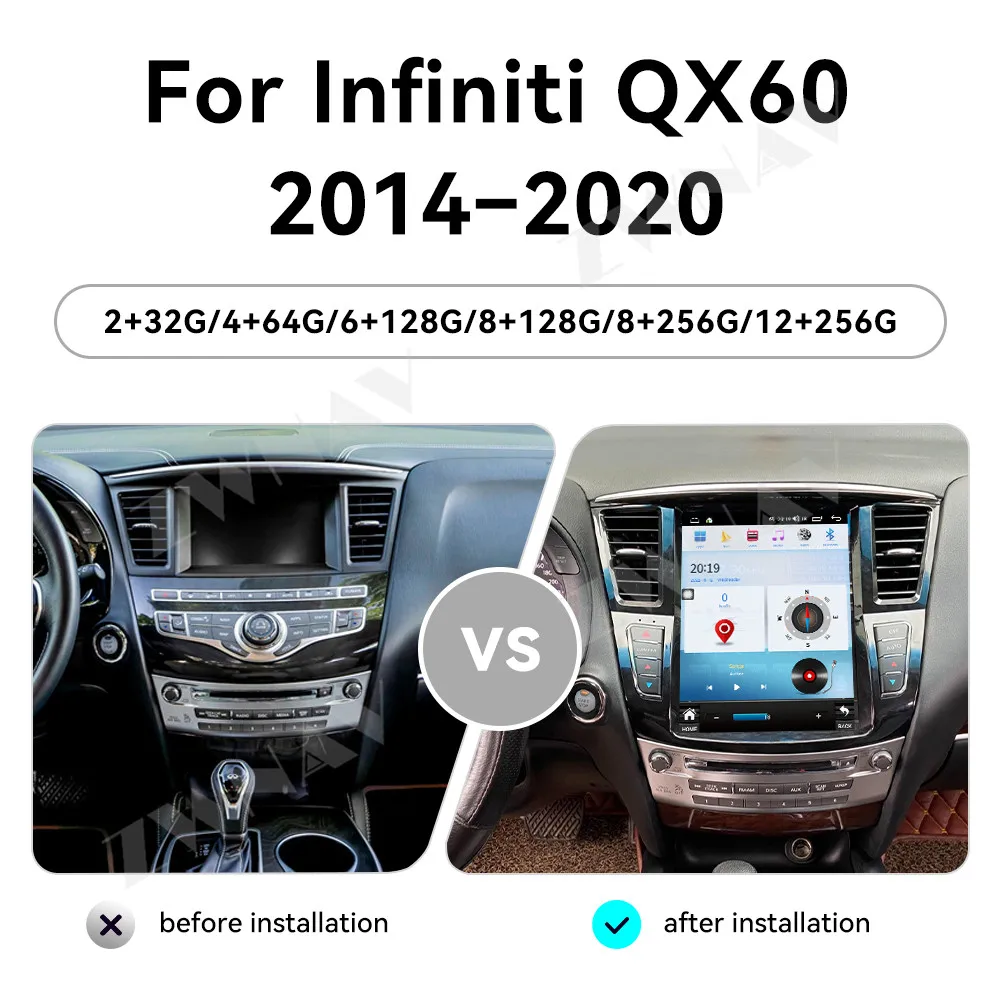 Car Radio Video For Infiniti QX60 2014-2020 Tesa- Multimedia Android 14 Carplay Player Auto Touch Screen GPS Stereo Head Unit
