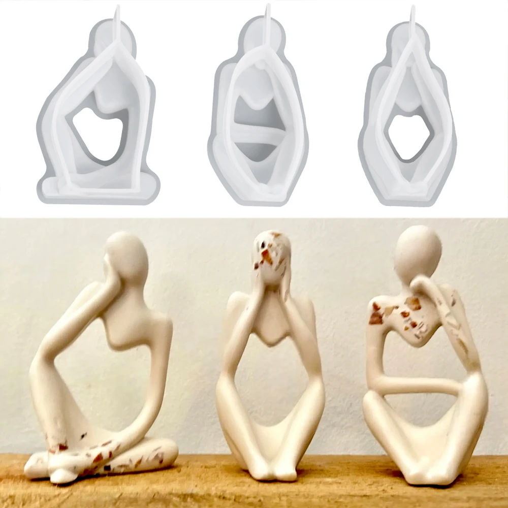 Fai da te pensatore statua stampo in silicone arte nordica astratta corpo umano gesso ornamenti in resina stampi candela artigianale regalo